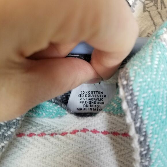 Original Senior Lopez Mexican Baja Hoodie Size L Drug Rug Hippie Poncho Striped - Picture 7 of 8